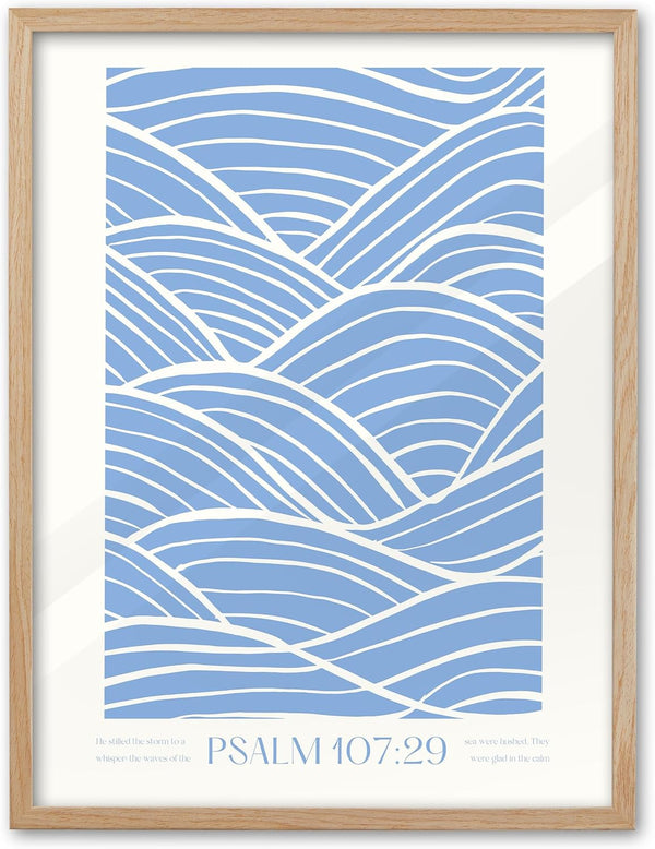 EcoHest Modern Christian Ocean Waves Framed Wall Art, 12x16 in OAK Wood Christian