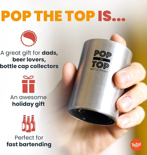 Pop-the-Top Beer Bottle Opener (Black) - Automatic Cap Remover, Push Down Bar Tool, Fun Gadget