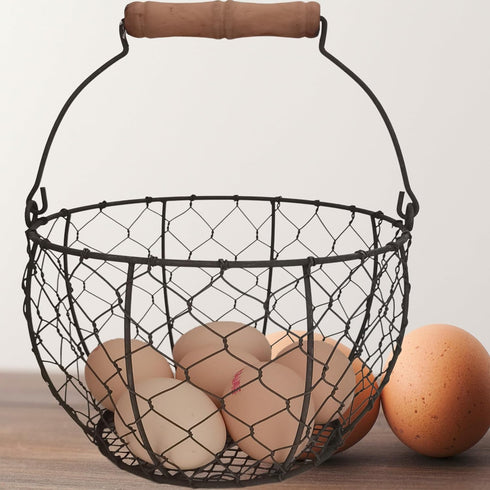 TAIANLE. Farmhouse Wire Egg Basket for Gathering Fresh Eggs with Handle, Round