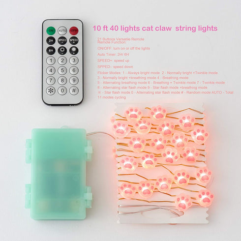 Christmas Fairy Lights Cat Paw String Lights - Cute Decorations for Cat Christmas Tree & Kids Bedroom
