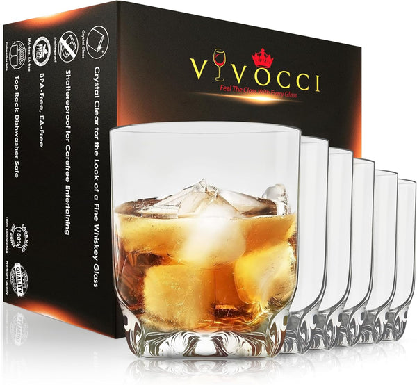 Vivocci 12.5 oz Unbreakable Tritan Plastic Whiskey & Double Old Fashioned Glasses - Set of 6 - Dishwasher Safe Barware
