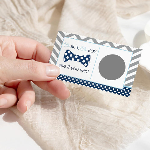 Bow-Tie Baby Shower Games for Boys - 28 Pack Scratch Off Game Cards, Little Man Theme in Blue and Grey