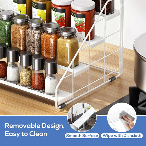 4 (White-1Pcs) Spice Rack Organizer for Cabinet, Tiered Spice Rack Organizer, Tiered Adjustable Spice Shelf for Kitchen