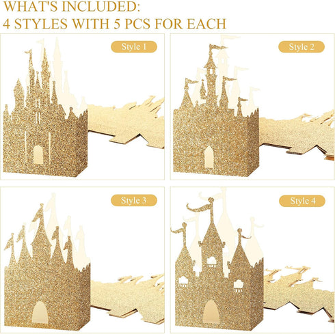 Geiserailie 20 Pieces Castle Box, Glitter Princess Candy Box for Favor Treat Gift, Baby Shower Wedding Supplies