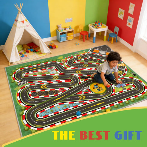 47''x71'' Kids Racing Rug Car Road Kid Rug Carpet Playmat for Playoom Traffic Road Kid Play Mat for BedroomKids
