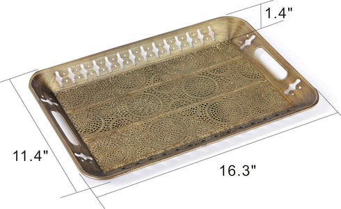 generic 16" Sturdy Rectangular Decorative Metal Serving Tray - Champagne Gold with Filigree Decor for Coffee Table