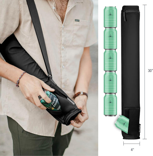 CleverMade Insulated Cooler Beer Tube Sleeve, 6 Cans / 72 oz Portable Cooling Bag with Shoulder Strap, Leak Proof