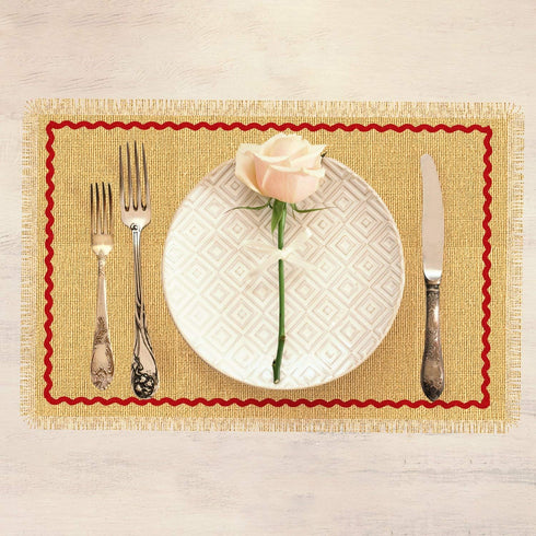Set 6, Ruffle Burlap Jute Placemats of Dining Bedside Tables and Living Room, Thanksgiving Holidays Elegance, Table