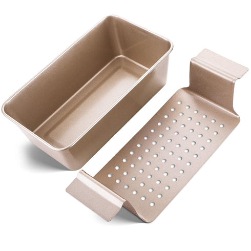 HONGBAKE Meatloaf Pan with Drain Tray, 9 x 5 Loaf Pans with Insert, Nonstick for Baking, Champagne Gold