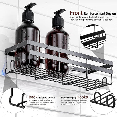 4 Pack WOWBOX Shower Caddies - Adhesive Hanging Shower Shelf - Bathroom Organizers and Storage, No Drilling Stainless