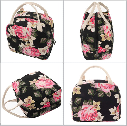 EurCross Floral Canvas Compact Lunch Bag for Women, Trendy and Practical Bento Box Tote
