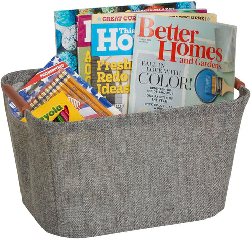 Household Essentials 623 Small Tapered Soft-Side Storage Bin, Gray with Wood Handles