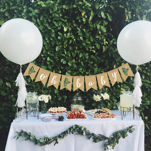 Greenery Baby Shower Banner, Eucalyptus Leaves Burlap Garlands for Gender Neutral Party Decoration