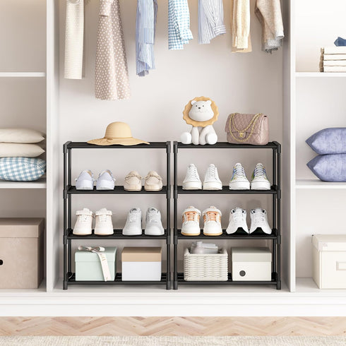 4 (16.3" Closet Autonomier Tier Extra Small Shoe Rack Wide), Narrow Stackable Shoe Shelf for Kids Toddler Adult