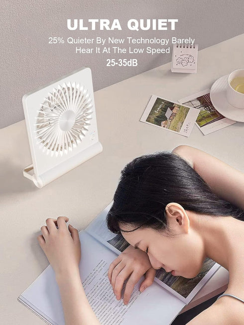 Small Desk Fan, 2000mAh Rechargeable USB Fan Battery Operated,Ultra Quiet, Strong Wind, 3 Speeds Travel Fan by Tevelecin