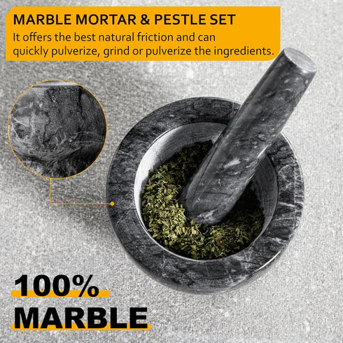 Velaze Marble Mortar and Pestle Set, 300 ml Mortar and 5.1 inch Pestle for Grinding Spices and Herbs