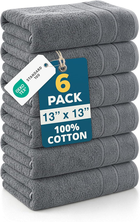 Casa Platino Wash Cloths Pack of 6-100% Cotton Washcloths for Daily use