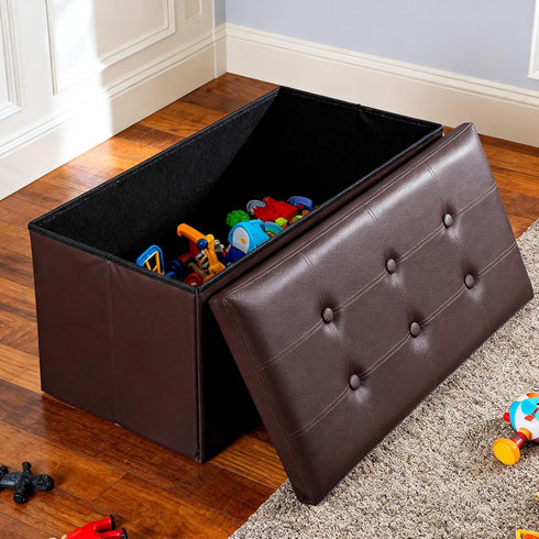 30 Inches 350lbs, JupiterForce Ottoman Storage Bench, Folding Faux Leather Ottoman Bench with Storage Padded Seat