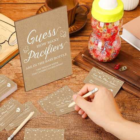 50 20 750 ml 400 Syhood Kraft Baby Shower Games Guess How Many Pacifiers Rustic Game Sign Small Guessing Games HB