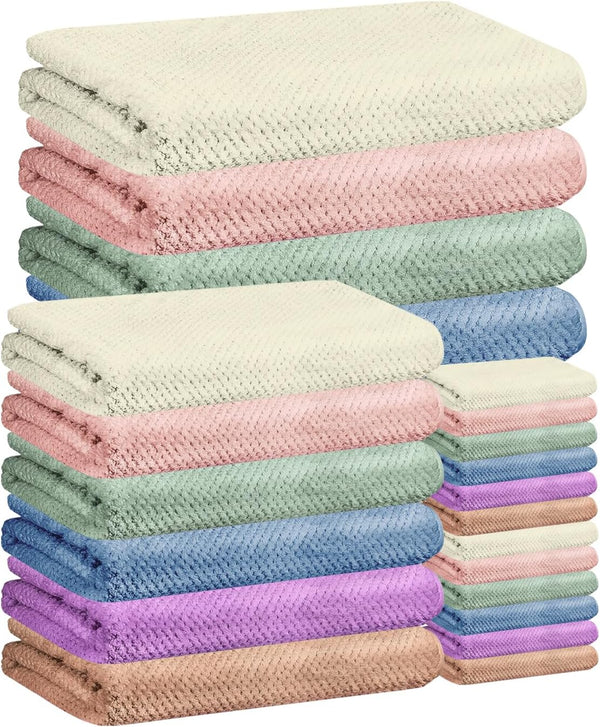 24 Pcs Towels Set 6 Bath Sheets 6 Washcloths and 12 Hand