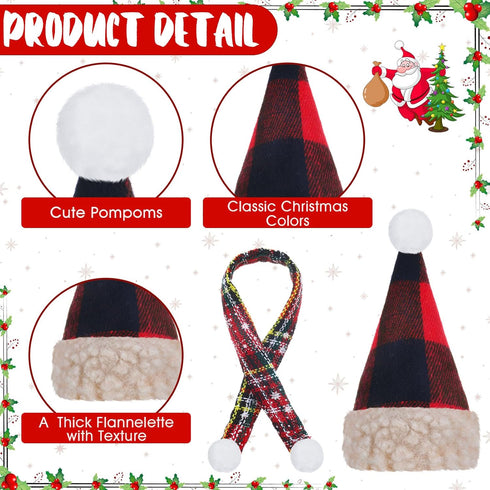 Geyoga 8 Pcs Mini Santa Hats and Scarves Decor Doll Christmas Accessories Small Gnome Hat for Craft DIY for Wine Bottle