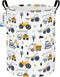 ONOEV Round Construction Truck Collapsible Laundry Hamper for Nursery,Cute Forest Vehicles Excavator Toy