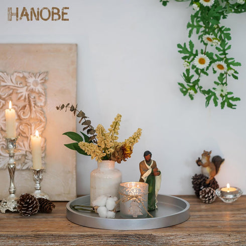 12" Hanobe Decorative Trays for Coffee Table: Round Sliver Tray for Home Decor - Modern Circle Ottoman Trays for Living
