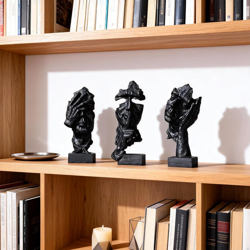 3 Pcs Thinker Statue, Silence is Black Abstract Art Figurine, Modern Home Resin Decorative Objects Decor for Home