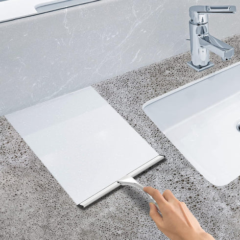 All-Purpose Stainless Steel Shower Squeegee, 10 Inch with 2 Adhesive Hooks, Bathroom Cleaner Tool for Glass, Tile, Car