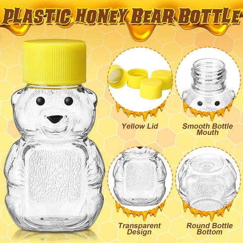 50 Sets 2oz 50 50 2 FoldTier Plastic Honey Bear Bottle Gifts Bear Shape Clear Empty Honey Jar with Screw Yellow Lid