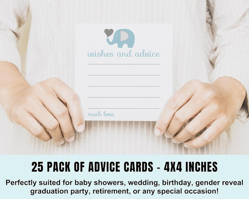 Blue Elephant Advice Cards - 25 Pack, Fun Baby Shower Game & Unique Guest Book Alternative
