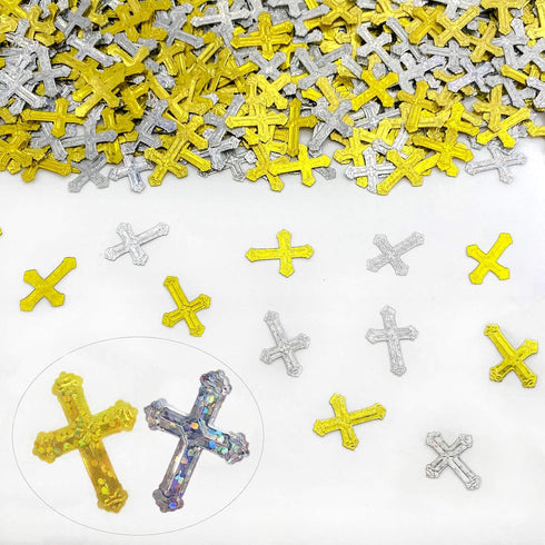 Cross Confetti - Glitter Sprinkles for Xmas, Bridal, Thanksgiving Decorations - Metallic Foil 45g 1000Pcs