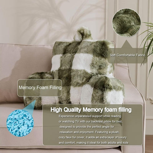 18inch-Sage Reading Pillows for Boyfriend Adult,Velvet Back Pillow Bed Wedge Large, Back Rest Support Cushion