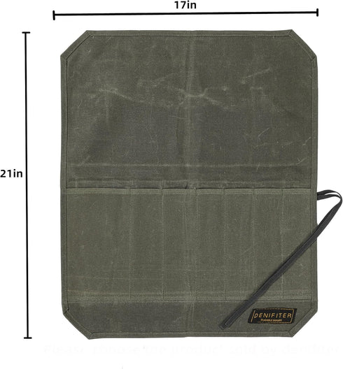 Heavy Duty Waxed Canvas Knife Roll Bag, Portable Chef Knife Bag, Durable (Army Green)