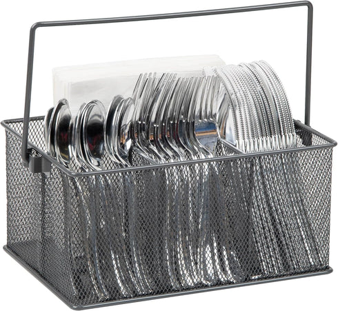 Mind Reader Utensil Holder, Metal Mesh Cutlery Organizer Caddy for Kitchen, 10"L x 7"W x 4.75"H, Gray