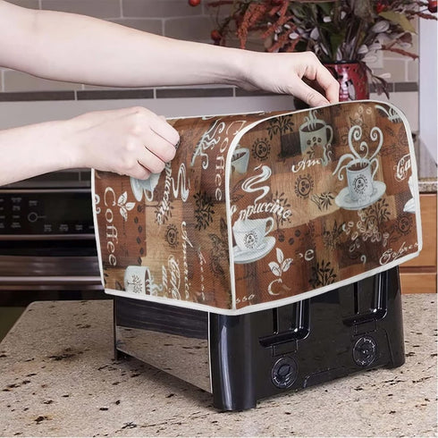 JEOCODY Toaster Bread Maker Cover with Handle, Coffee Theme Print for Dust Protection