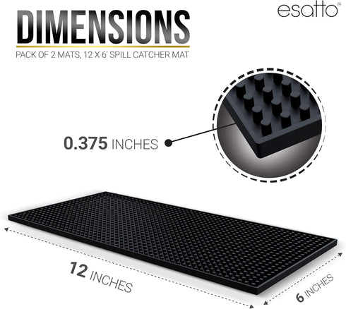 Esatto 12" x 6" Professional Service Mat, Black – Sturdy Thick Durable and Stylish Service Bar Mat for Spills, Coffee, Bars, Restaurants, Counter Top Dish Drying Mat Glass Drying Mat (1 Piece, Black)