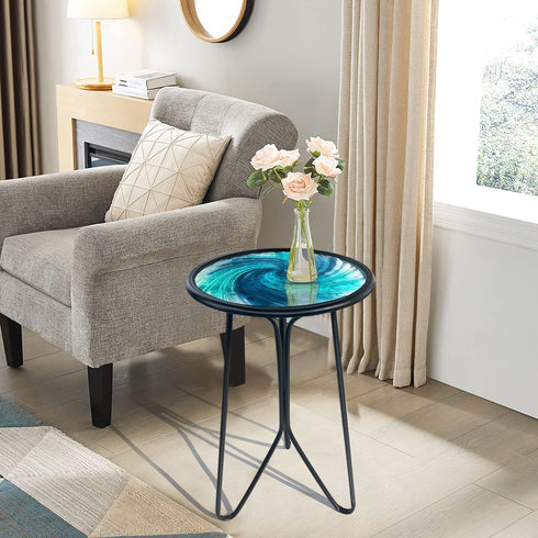 12inch) LIFFY Patio Side Table, Small Round End Table, Metal Side Table Outdoor, Small Porch Table for Indoor Balcony