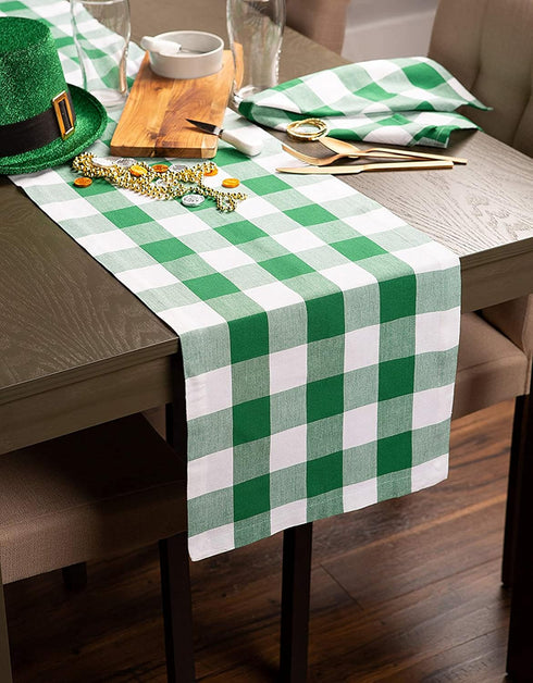 DII Buffalo Check Collection Classic Farmhouse Table Runner, 14x72, Green & White