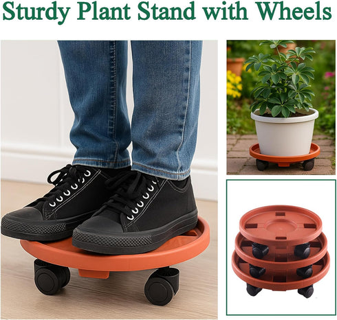 Tulpeed 3 Pack 10 Inch Rolling Plant Stand with Wheels Plant Caddy with Wheels Heavy Duty Plant Dolly Roller Base