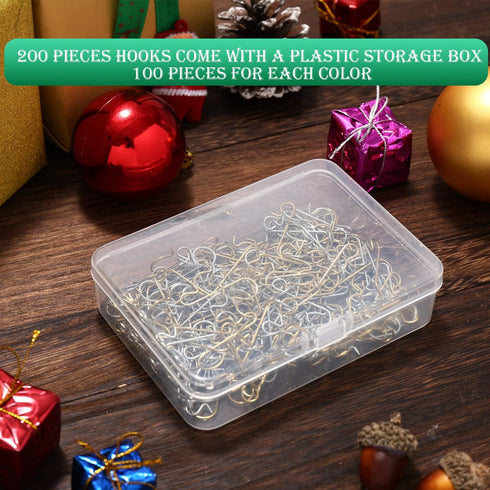 Tatuo Xmas Ornament Hooks, Metal Wire Hooks with Storage Box for Christmas Tree Decoration (201, Gold and Silver)