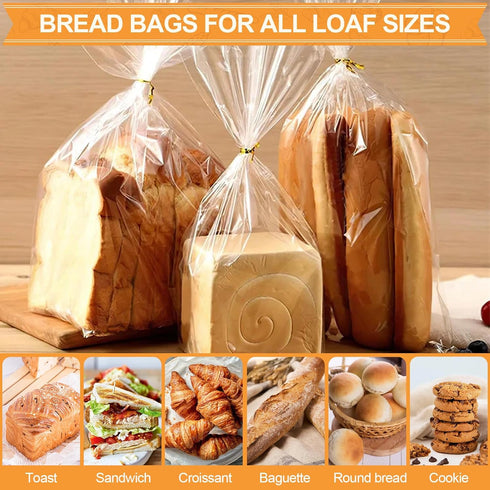 70 Pack 100 Pack 8" 4" 18" vivinin Bread Bags & Ties, x x Clear Bread Bags for Homemade Bread, Reusable Plastic Bread