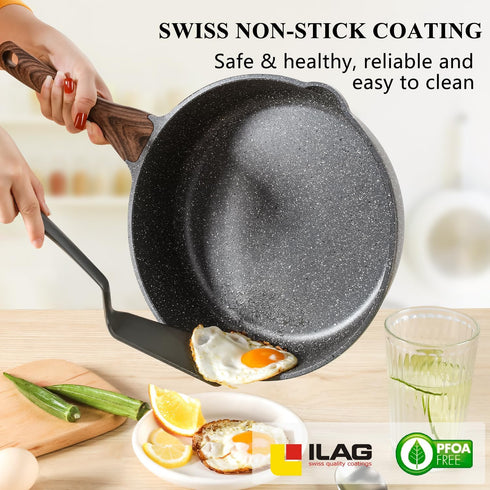SENSARTE Nonstick Deep Frying Pan Skillet, 11-inch Saute Pan with Lid, Healthy Stone Cookware, Induction Compatible