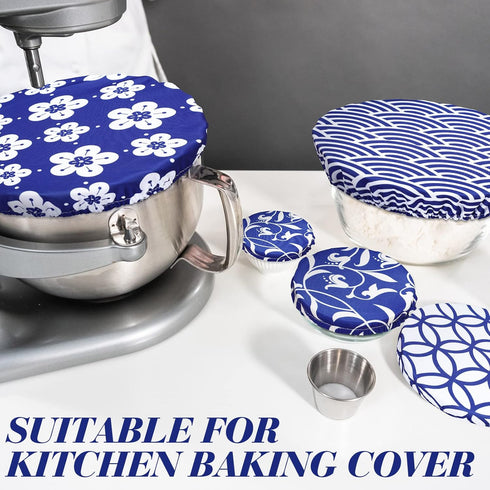 Patelai 10 Pieces Bowl Covers Reusable in 5 Size Stretch Cloth Fabric Bowl Covers Elastic Food Storage Covers Cotton Bread Bowl Covers Reusable Lids for Food, Fruits, Leftover (Stylish Style) by Patelai