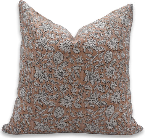 Floral Pillow Cover 14x14 Cushion Covers Pillowcase Hand Block Print Thick Linen