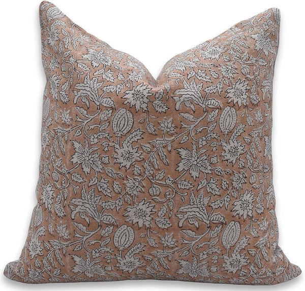 Floral Pillow Cover 14x14 Cushion Covers Pillowcase Hand Block Print Thick Linen