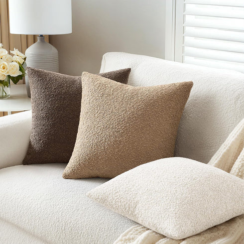 Pack 2 Cozy 20 20 Inch ANRODUO of Textured Boucle Throw Pillow Covers Soft White Decorative Accent Solid Pillow Cases