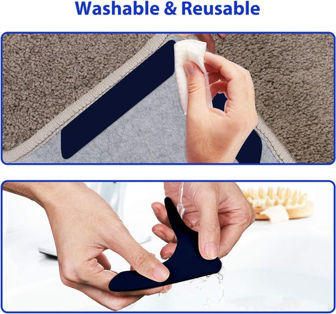 16 Pcs Rug Tape, Non Slip Adhesive Rug Stopper for Hardwood Floors and Tile, Dual Sided Washable Removable Holder