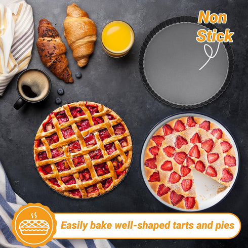 Beasea 10 Inch Tart Pan with Removable Bottom, Non-Stick Quiche Pie Shell, Fluted Edge Carbon Steel