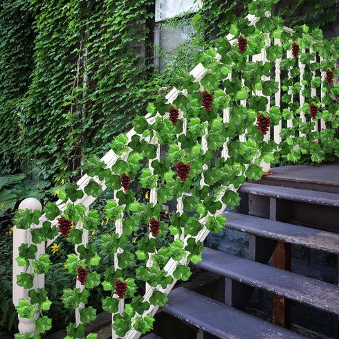 12 Strands 90 ft Artificial Fake Grape Vines - Hanging Plant Garland with 3 Strings Grapes for Decor